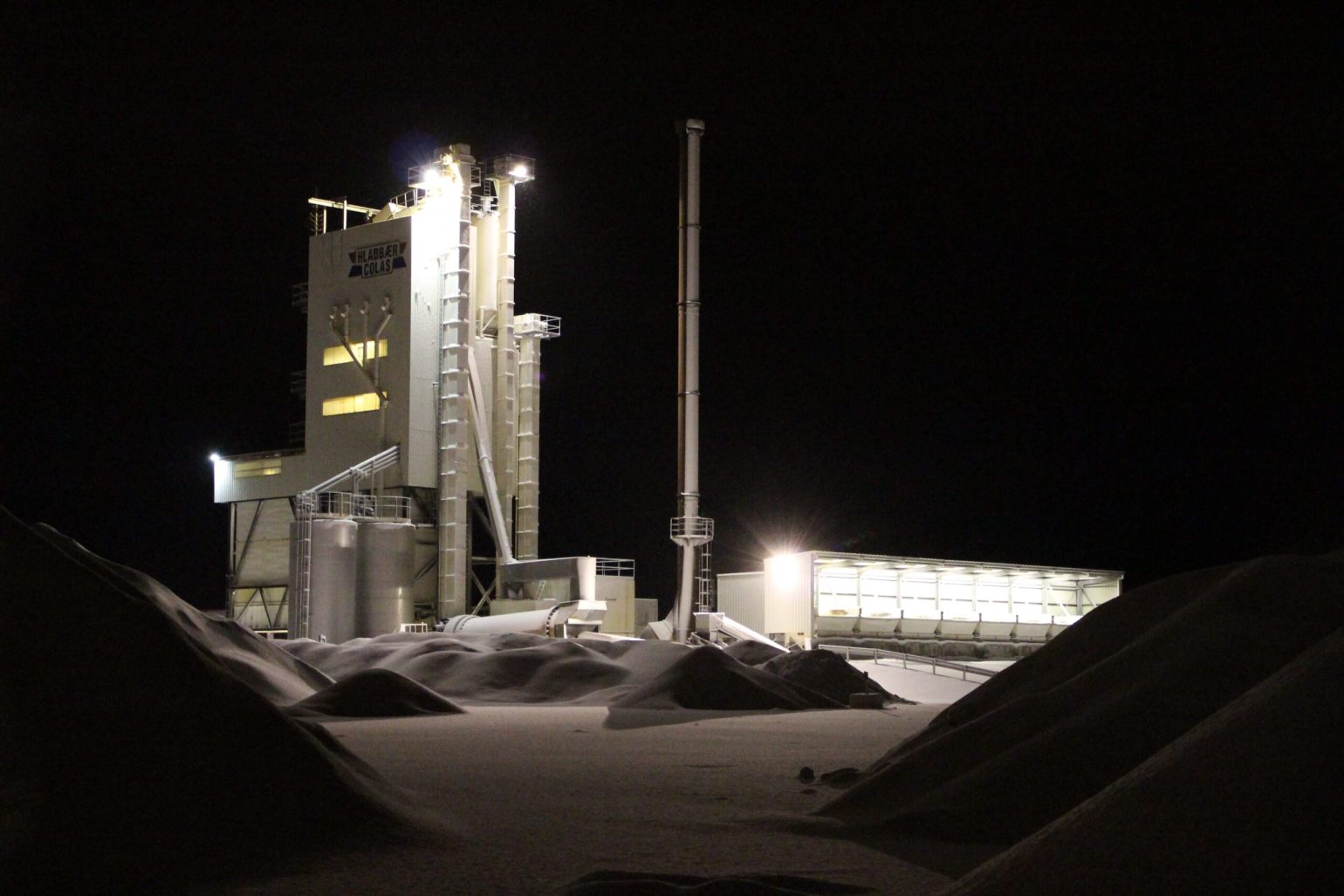 Production facility at night